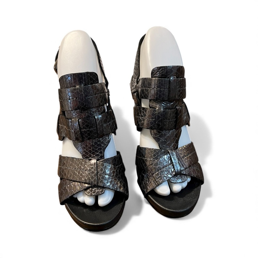 Donald Pliner Gaia Pewter Strappy Wedge Reptile Print Sandals Size 7.5M - Picture 6 of 11